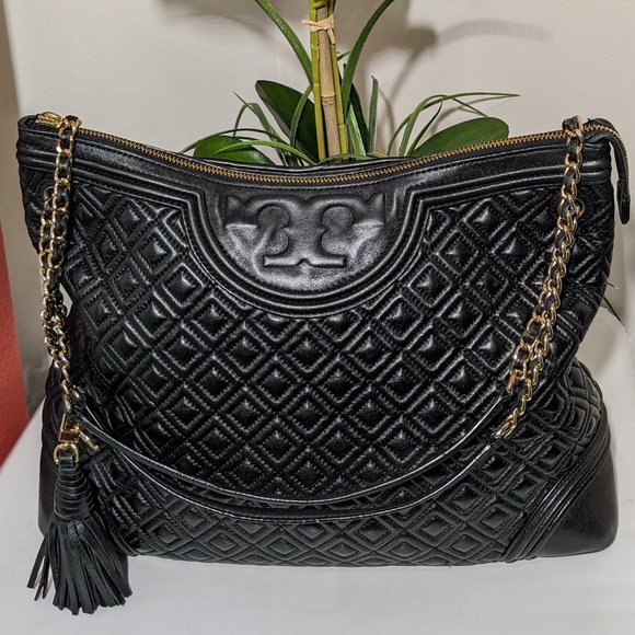 Tory Burch Fleming Marion Quilted Chain Large Women's Tote Black - Picture 2 of 16